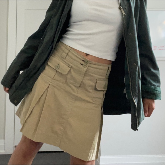 Cargo khaki pleated skirt with pockets, early 2000s - Picture 3 of 4